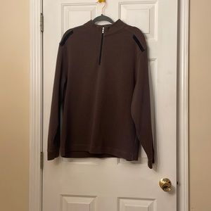Nike Golf Dri-Fit 1/4 Zip Pullover. Brown with Black stripes on front/back.